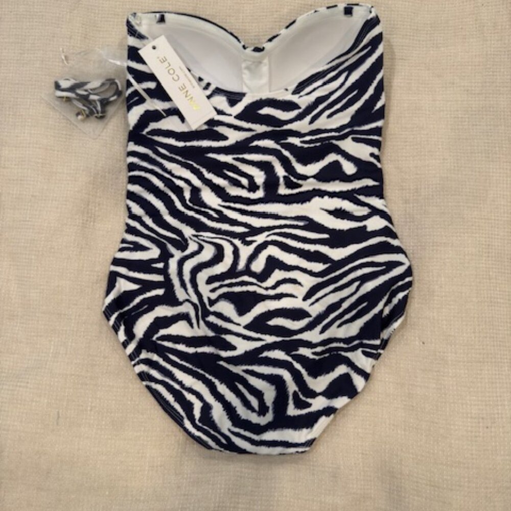 NWT ANNE COLE Twist Front Strapless One-piece Swimsuit Size 10 - Picture 4 of 7